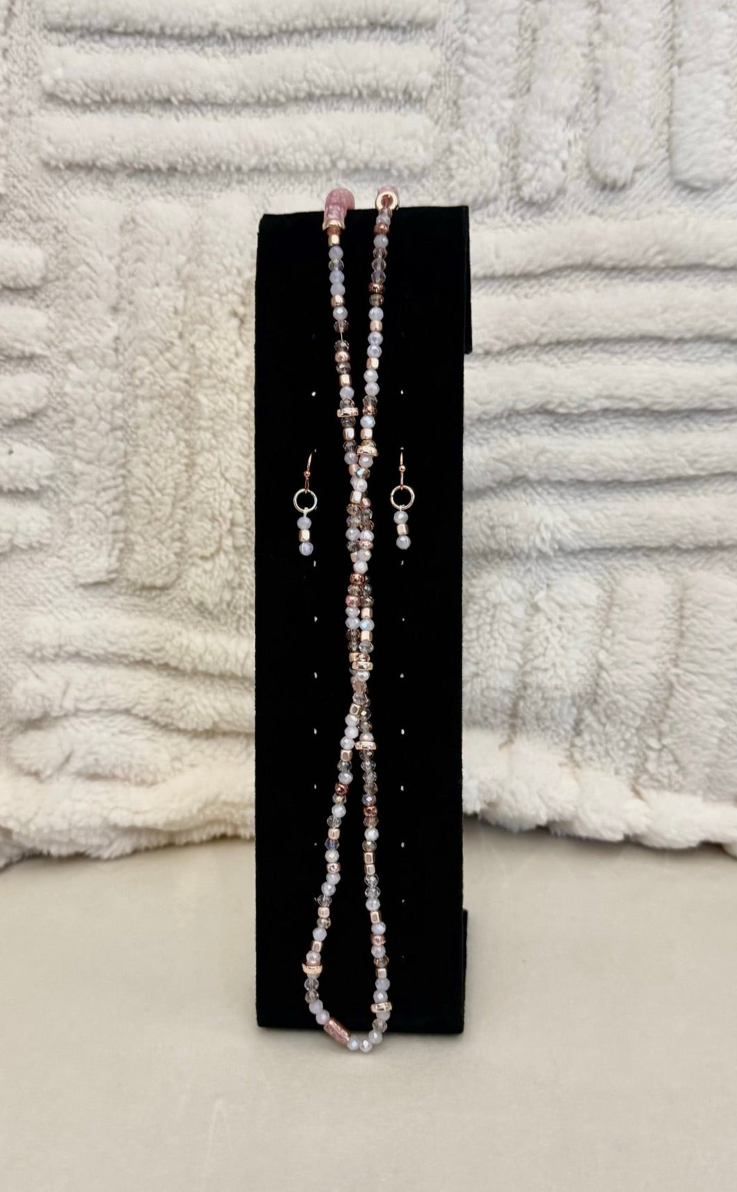 Pinky Glad: Delicate Beaded Necklace & Earrings Set