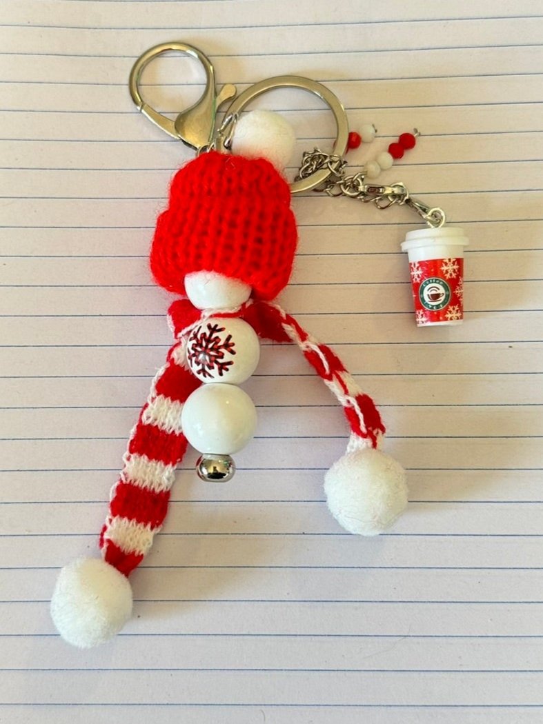 Festive Winter Wonderland Keychain with Mini Coffee Charm
