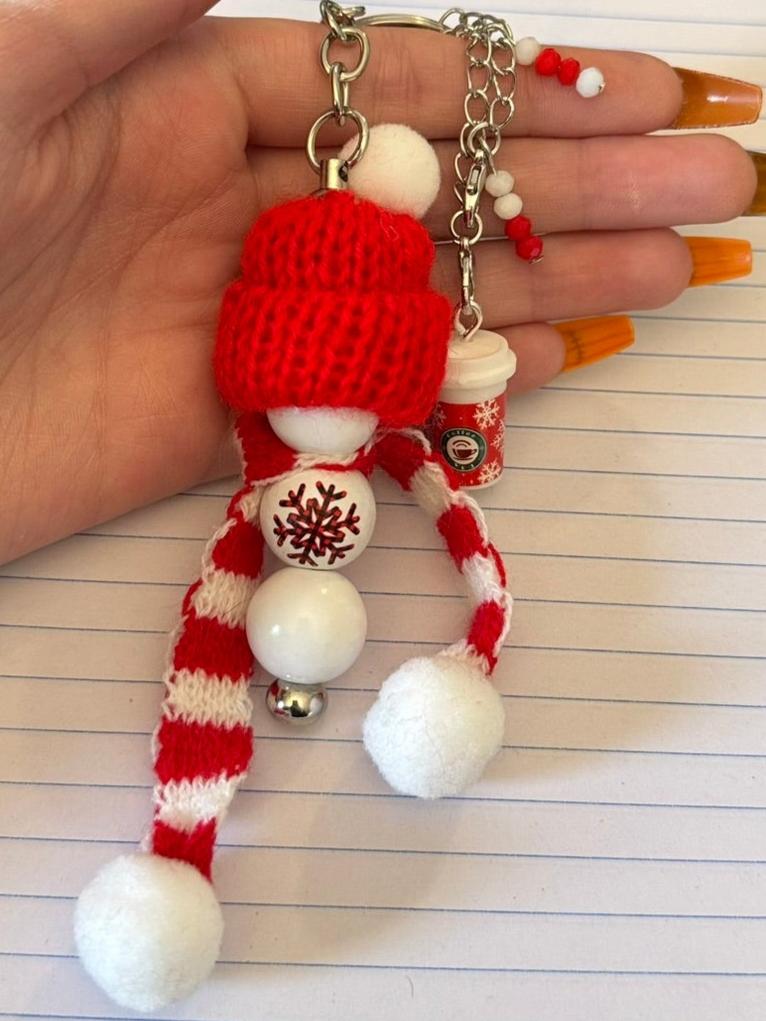 Festive Winter Wonderland Keychain with Mini Coffee Charm
