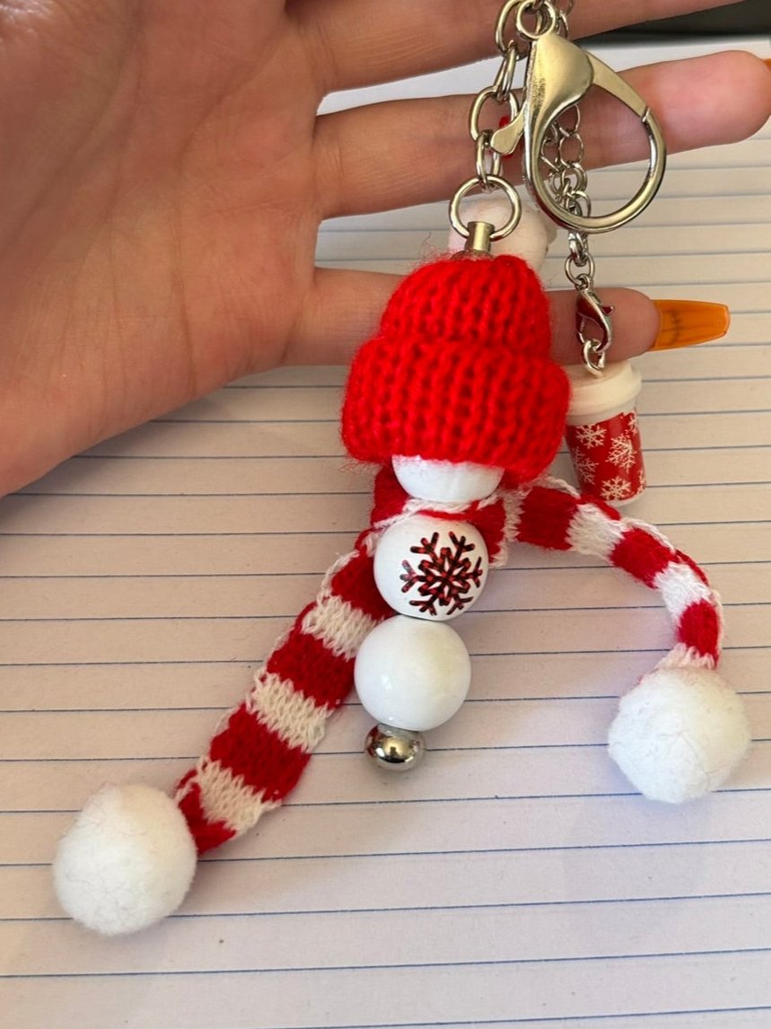 Festive Winter Wonderland Keychain with Mini Coffee Charm