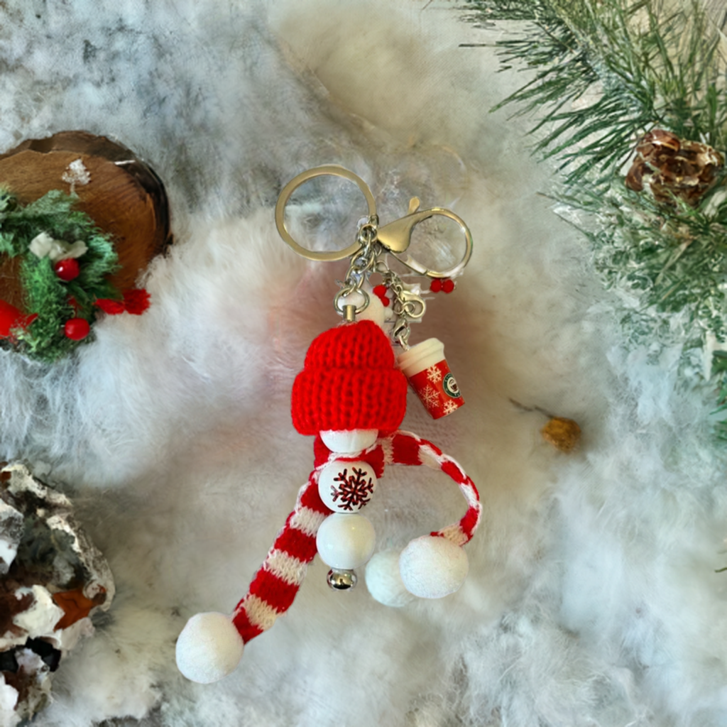 Festive Winter Wonderland Keychain with Mini Coffee Charm