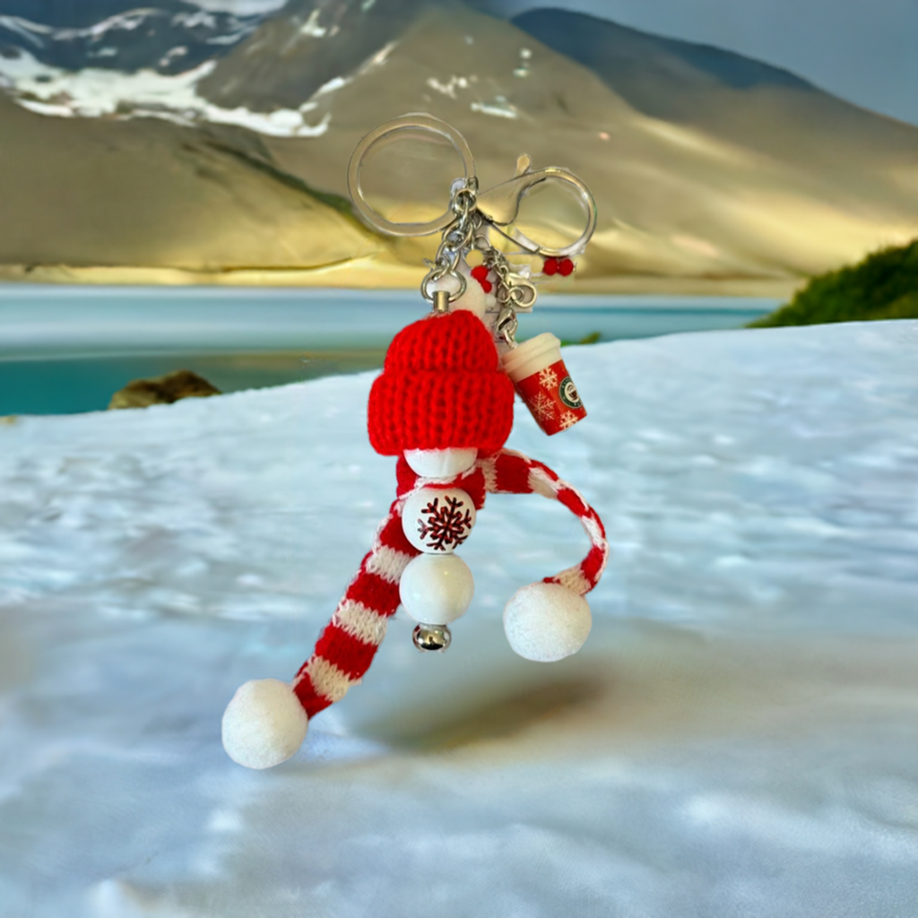 Festive Winter Wonderland Keychain with Mini Coffee Charm