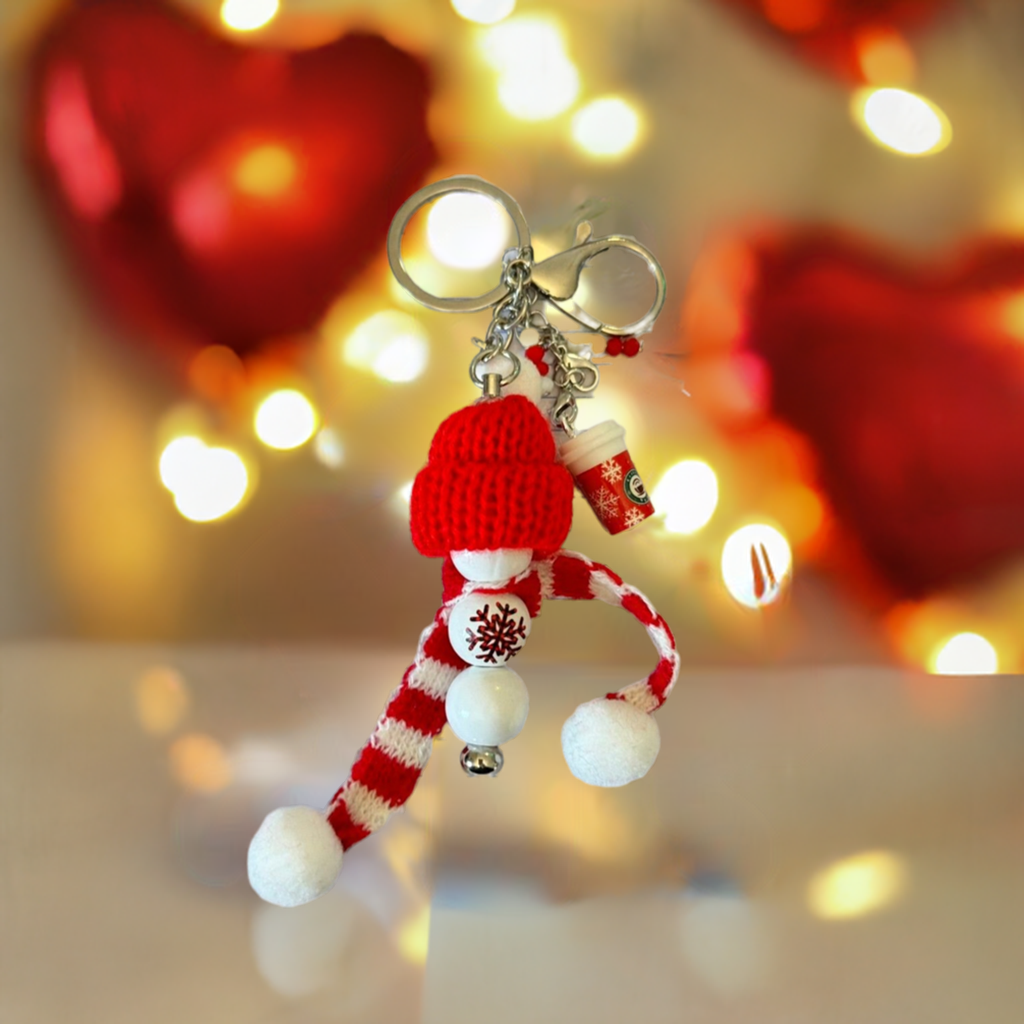Festive Winter Wonderland Keychain with Mini Coffee Charm