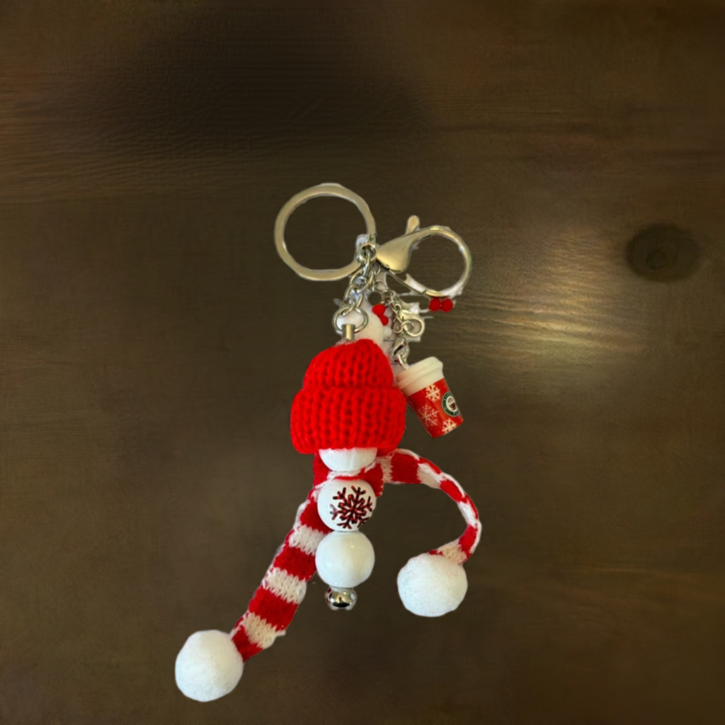 Festive Winter Wonderland Keychain with Mini Coffee Charm