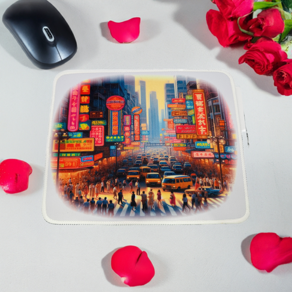 Urban Neon Cityscape Mouse Pad