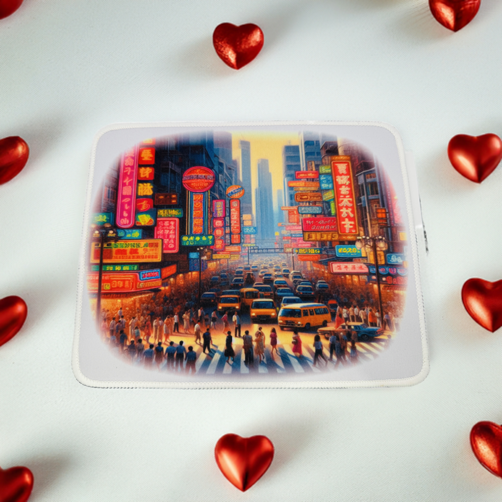 Urban Neon Cityscape Mouse Pad