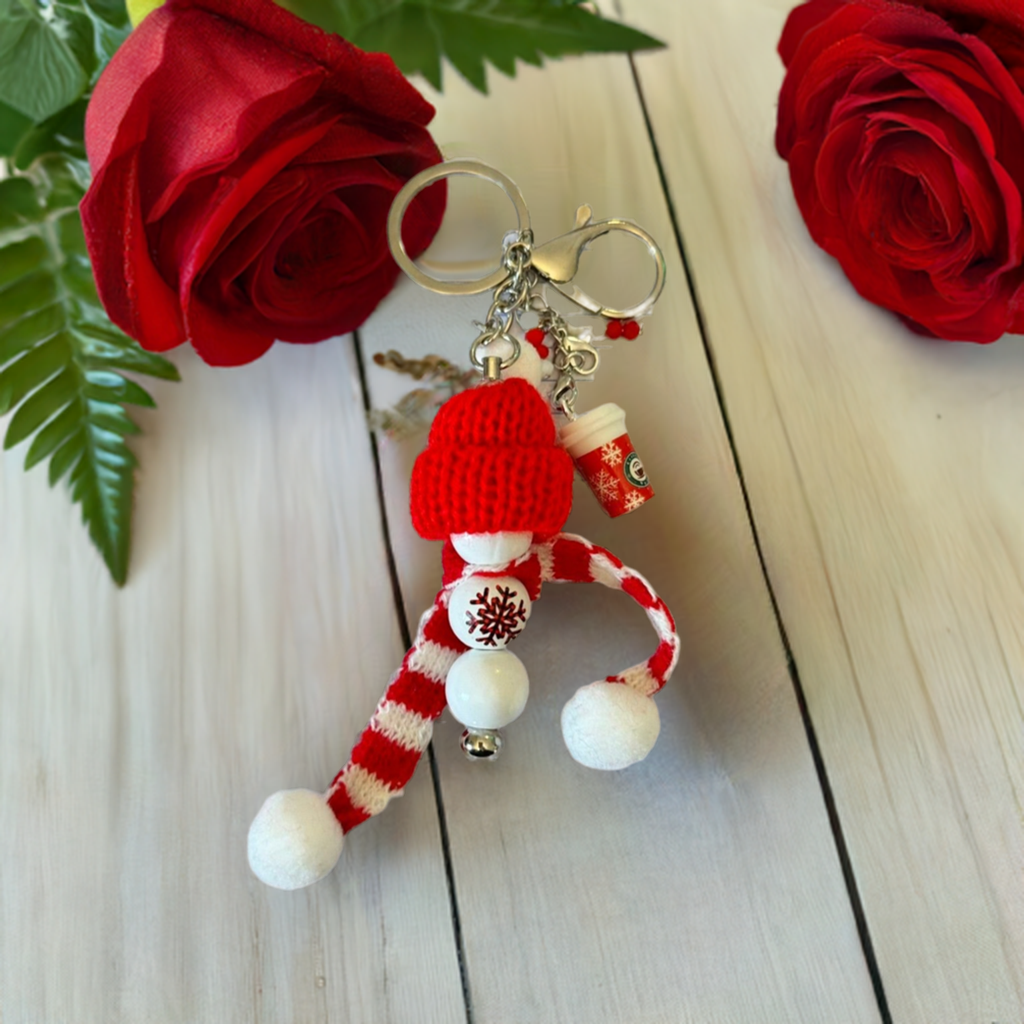 Festive Winter Wonderland Keychain with Mini Coffee Charm