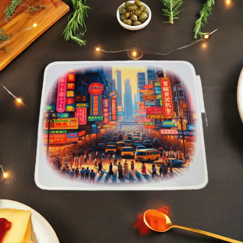 Urban Neon Cityscape Mouse Pad