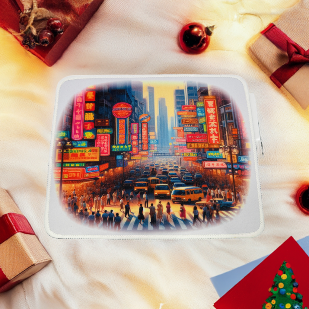 Urban Neon Cityscape Mouse Pad