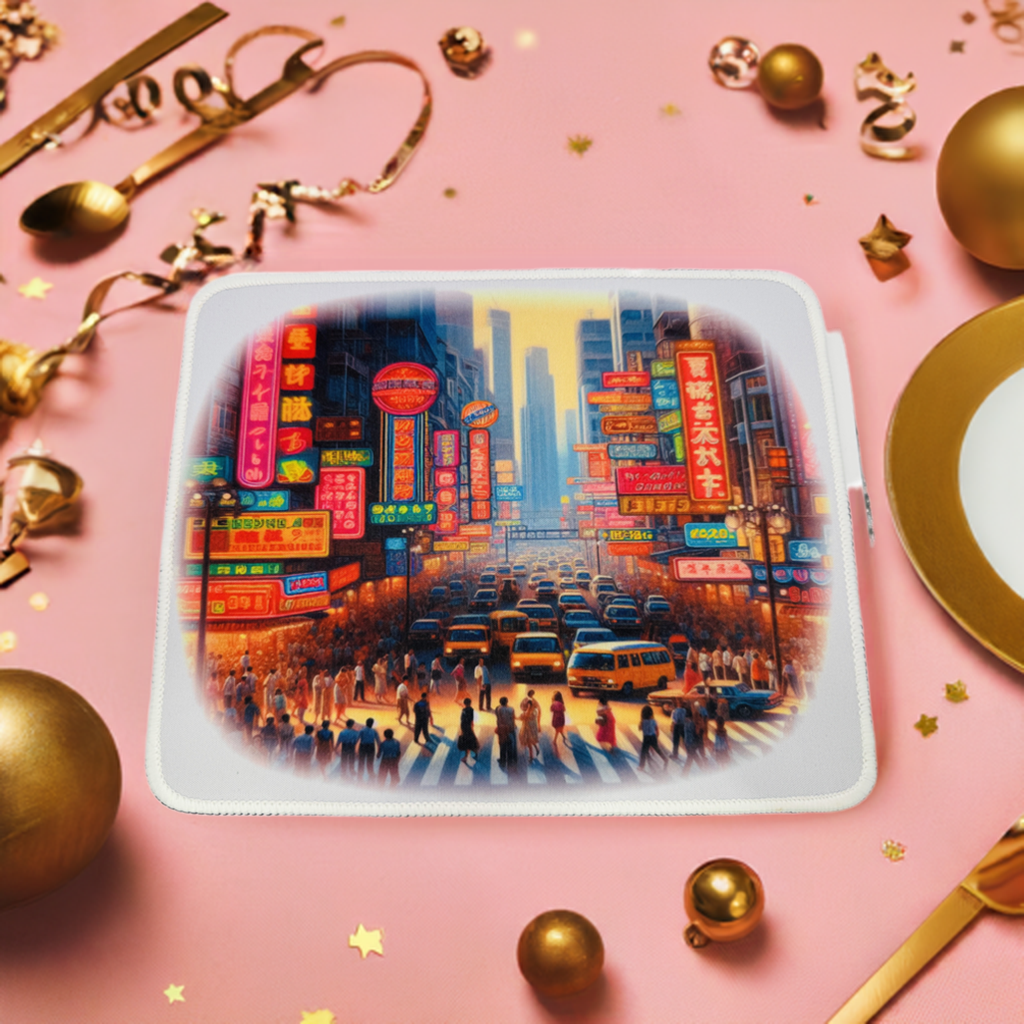 Urban Neon Cityscape Mouse Pad