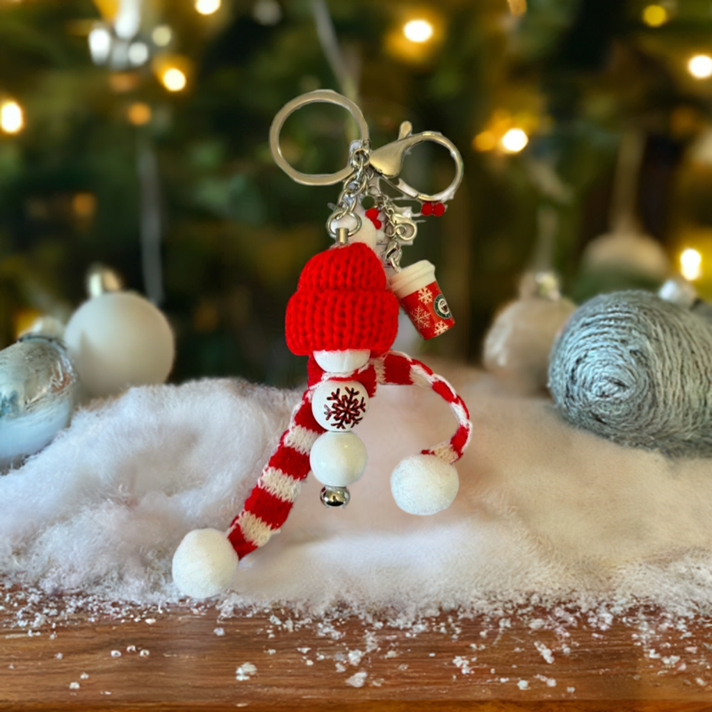 Festive Winter Wonderland Keychain with Mini Coffee Charm