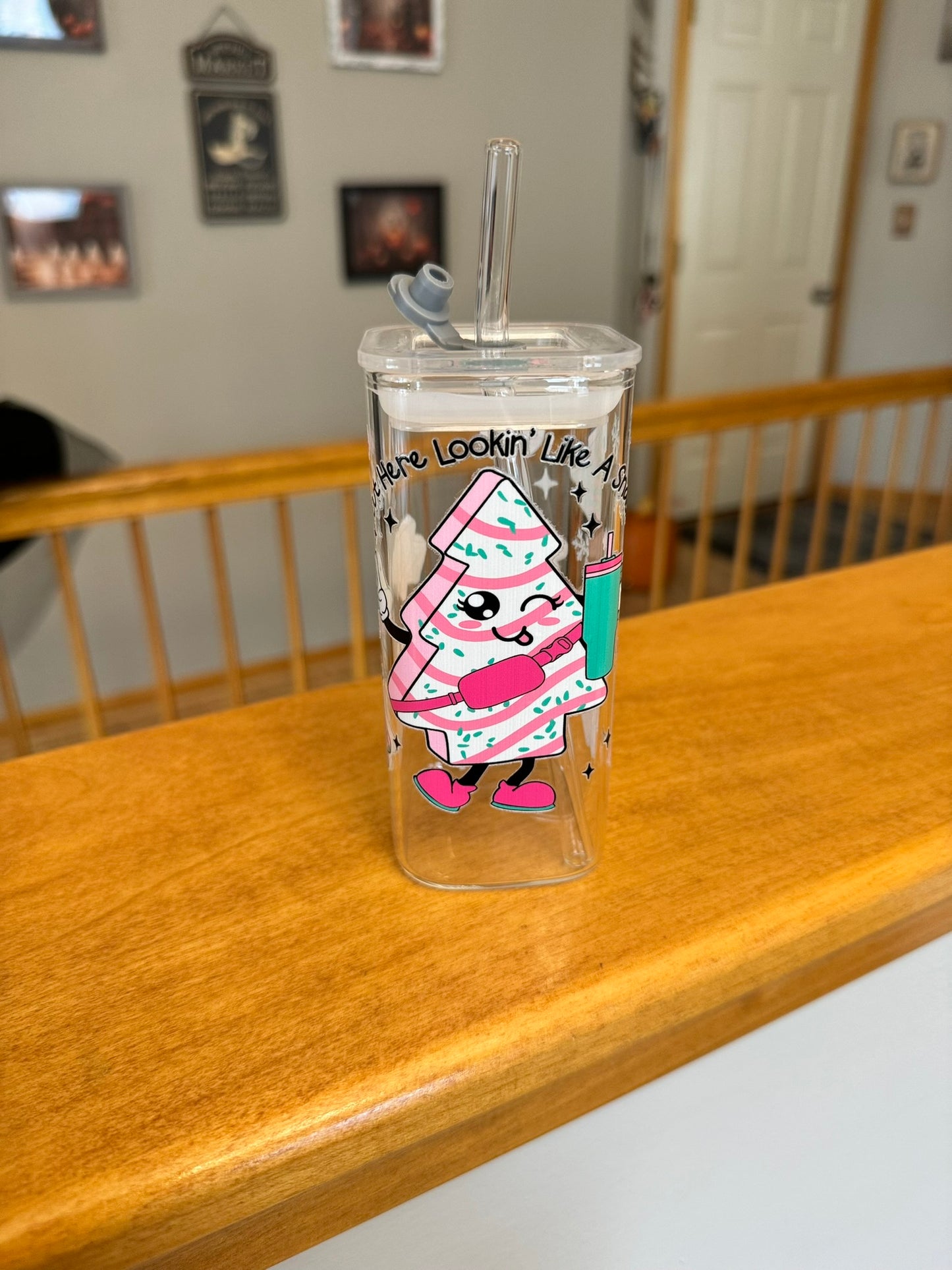 Sprinkle of Fun: Cute Cartoon Glass Cup with Straw
