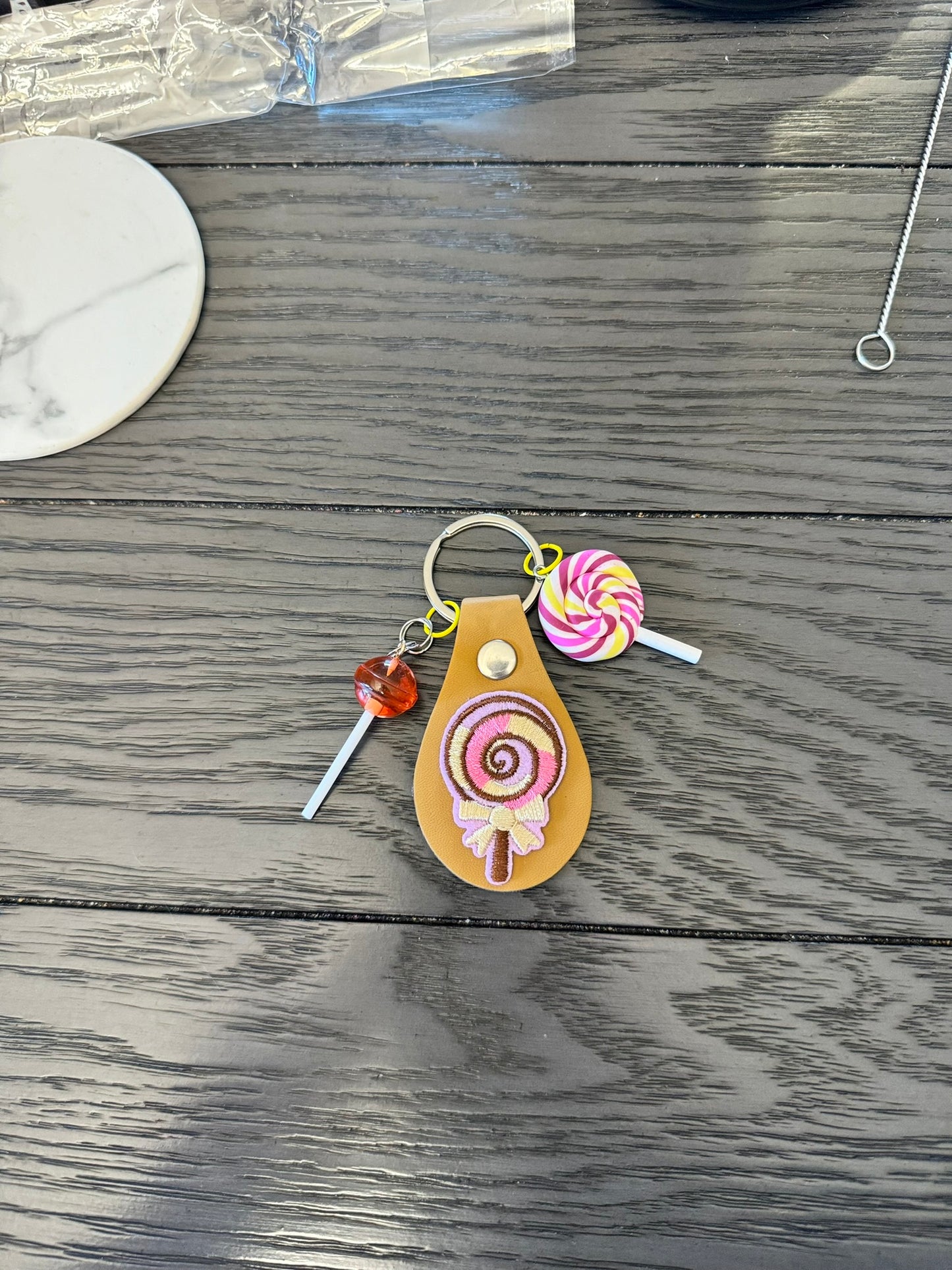 Sweet Swirl Delight: Lollipop Keychain Charm