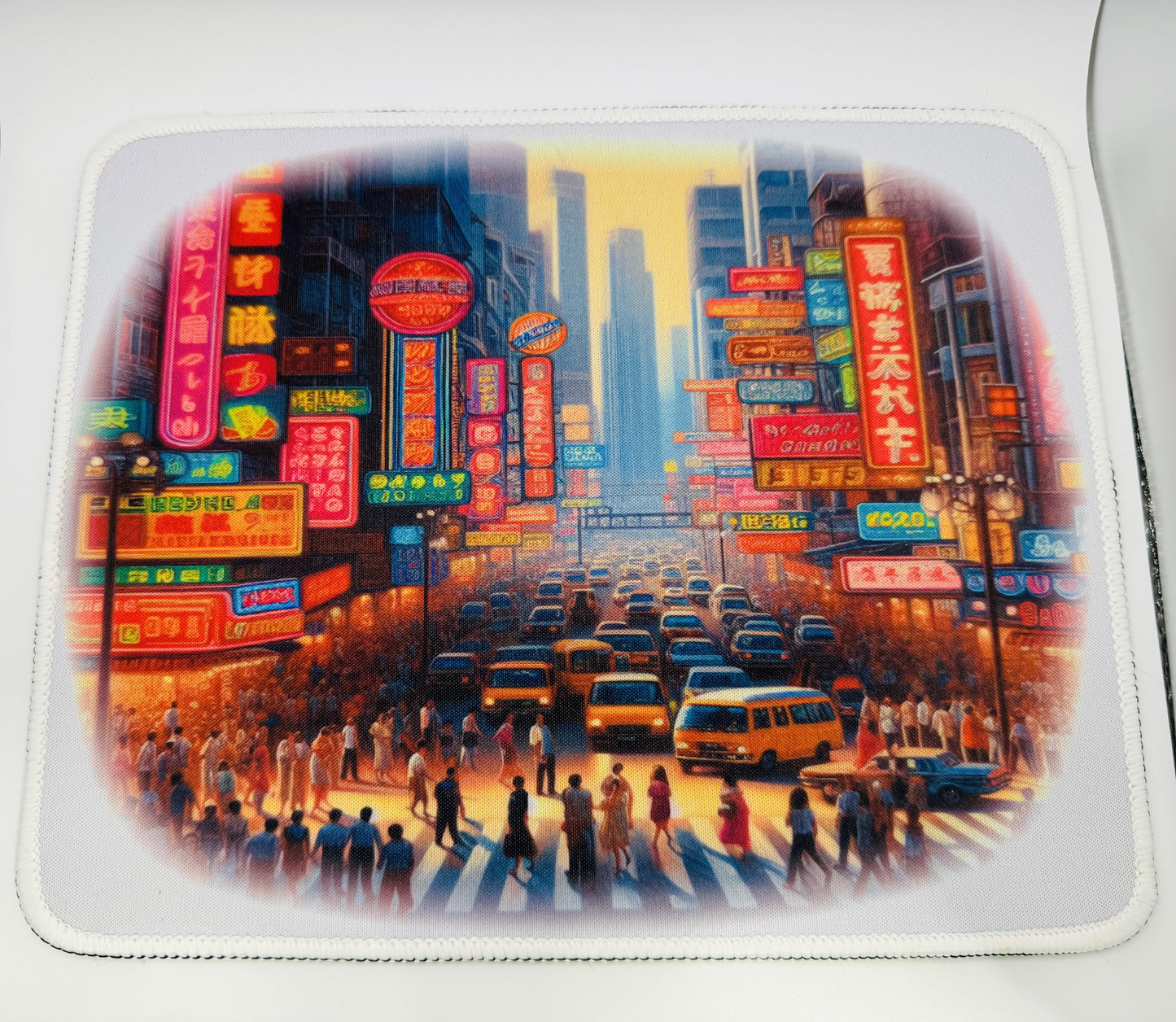 Urban Neon Cityscape Mouse Pad